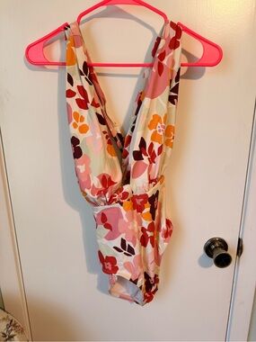 Floral One-Piece Swimsuit - Pink & Orange
